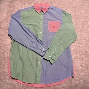 Chaps Colorblock Gingham Button Down Shirt Men's L Long Sleeve‎ Easy Care